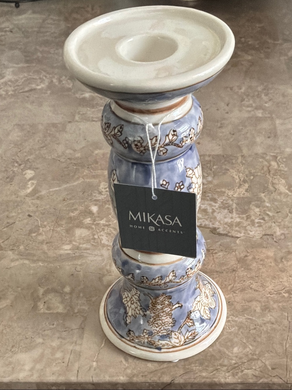 Mikasa Lavender Blue and Cream Floral Ceramic Candle Holder